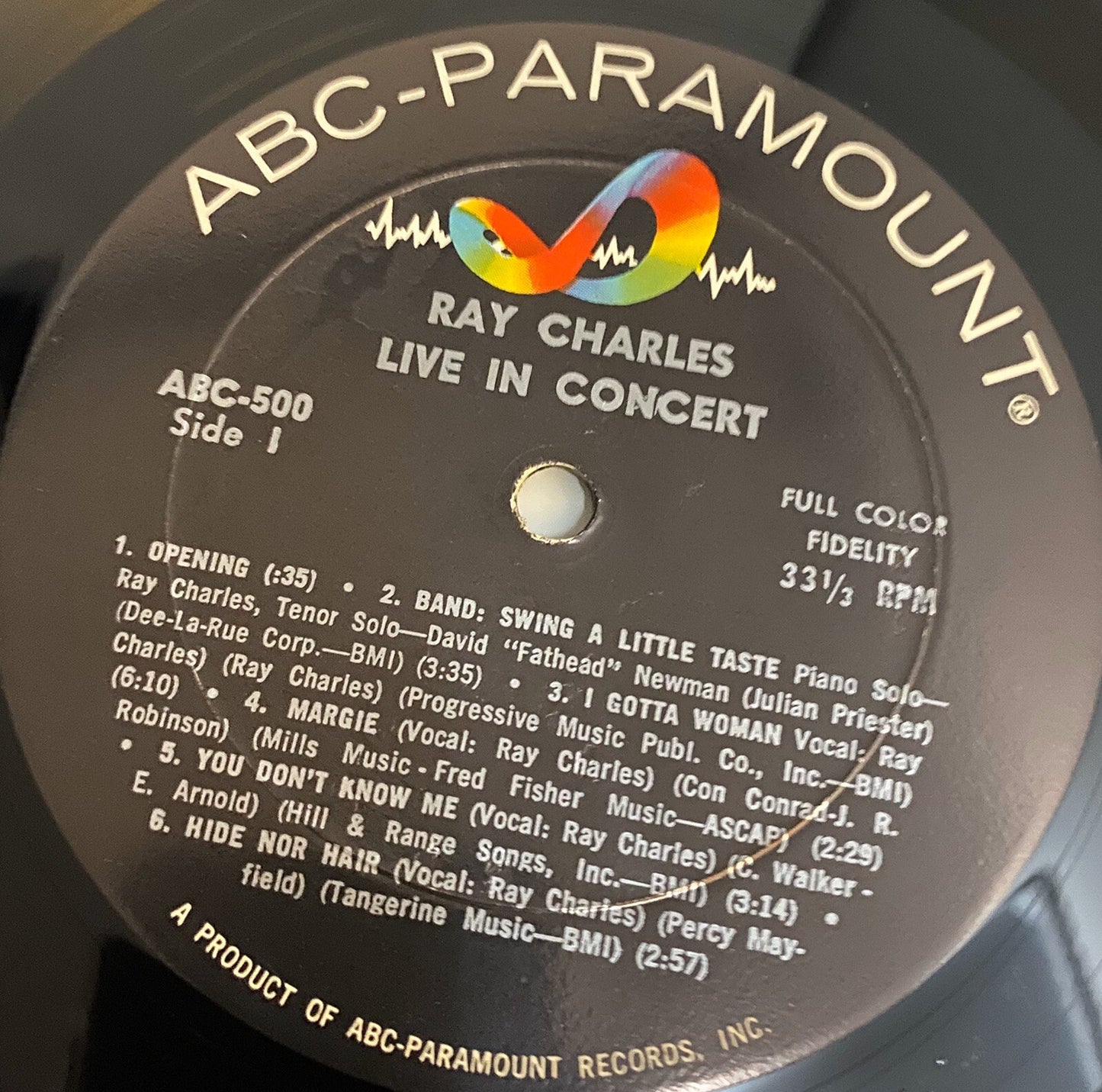 Ray Charles LIVE IN CONCERT Viinyl LP Record 1964 ABC-500 VG+