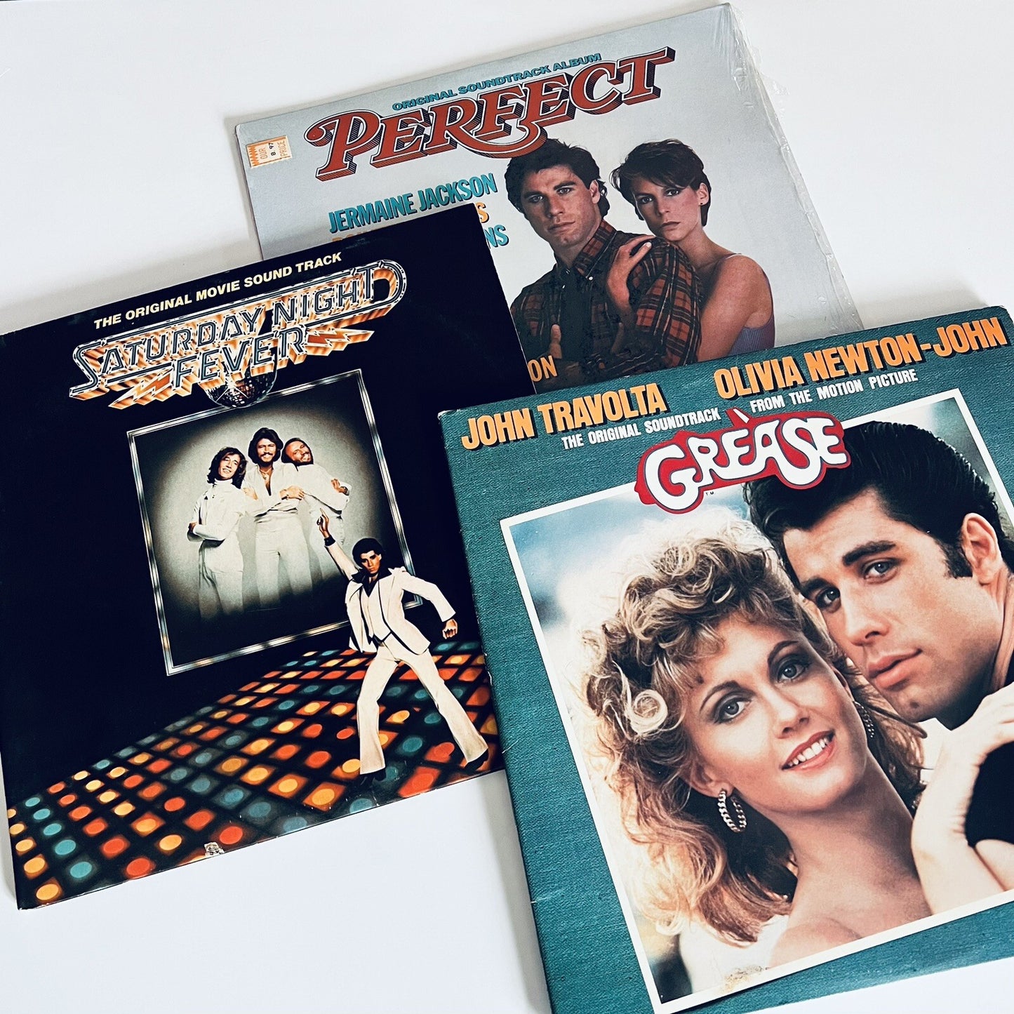 John Travolta Bundle GREASE + PERFECT + SATURDAY NIGHT FEVER Vinyl LP Record VG+
