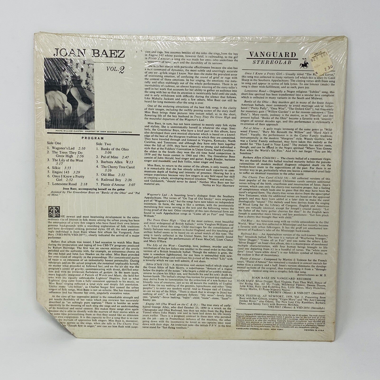 Joan Baez VOL. 2 Vinyl LP Record VG+