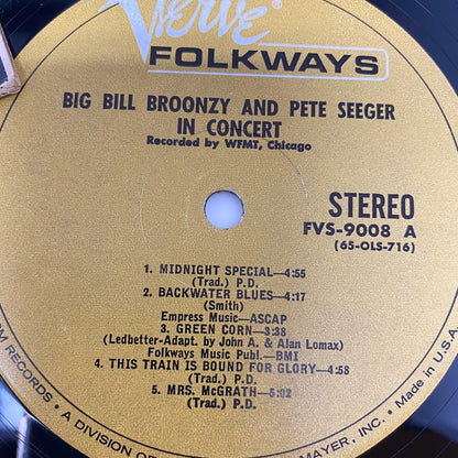 BOG BILL BROONZY & PETE SEEGER IN CONCERT Vinyl Record VG