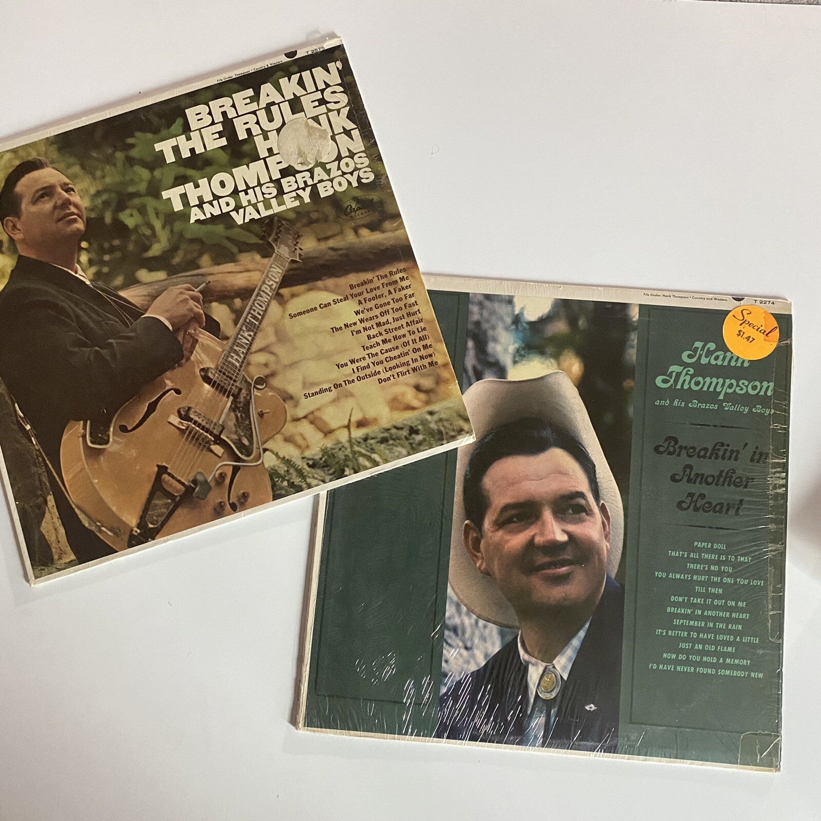 Hank Thompson BREAKIN THE RULES + BREAKIN IN A HEART Vinyl Records VG+