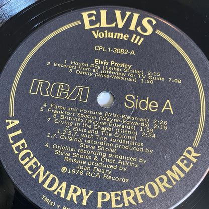 Elvis Presley LEGENDARY PERFORMER VOL 3 Vinyl LP Record VG+