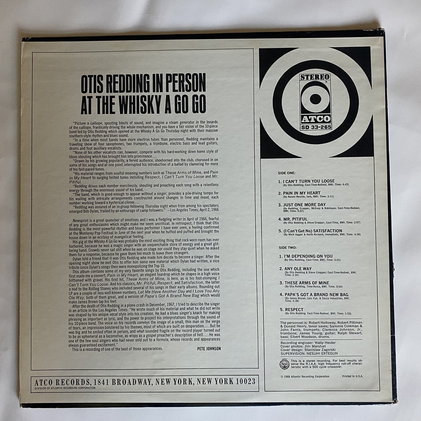 Otis Redding IN PERSON AT THE WHISKEY A GO GO Vinyl LP Record 1ST US PRESS VG+x2