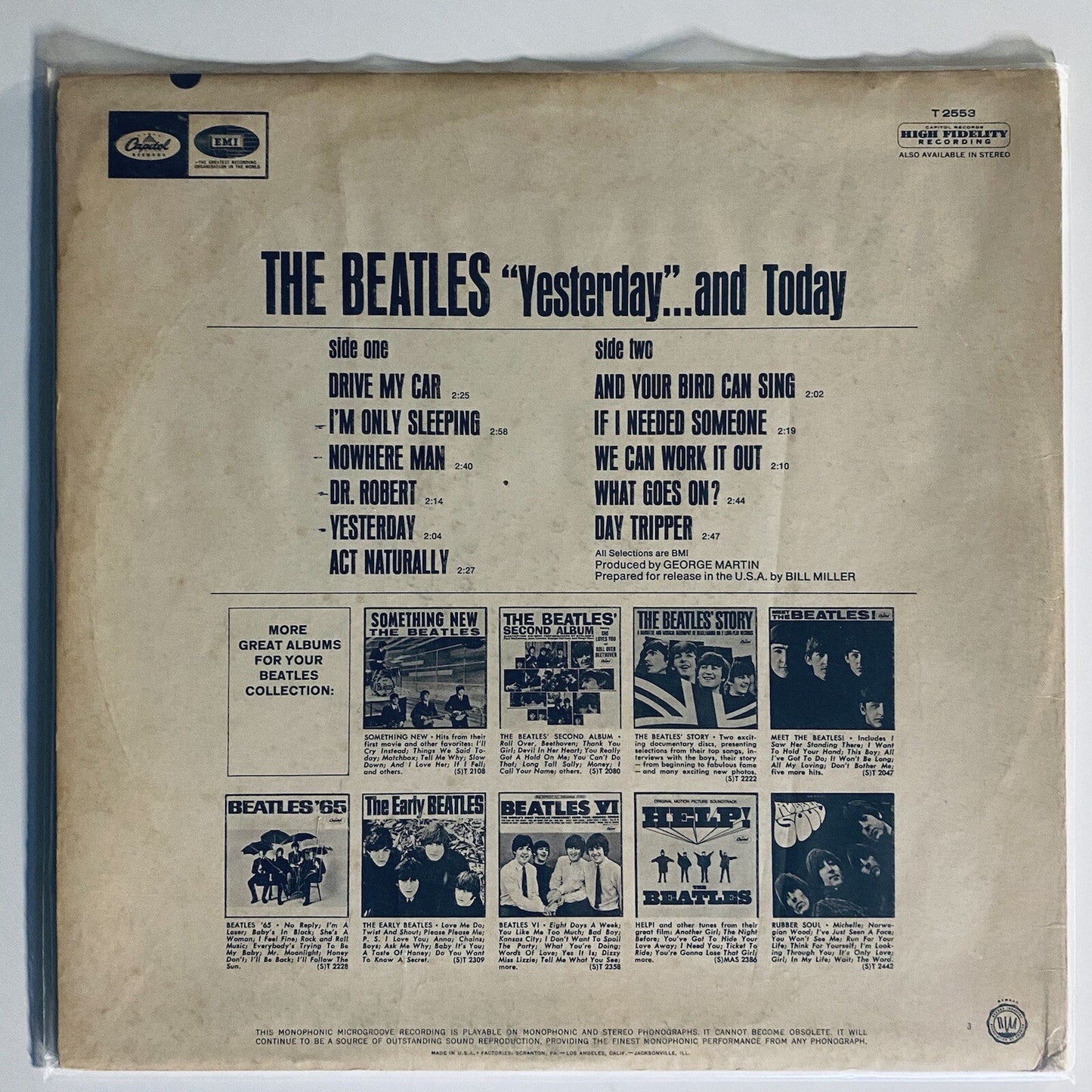 Beatles YESTERDAY AND TODAY Vinyl LP Record SCRANTON 1ST PRESSING Mono VG
