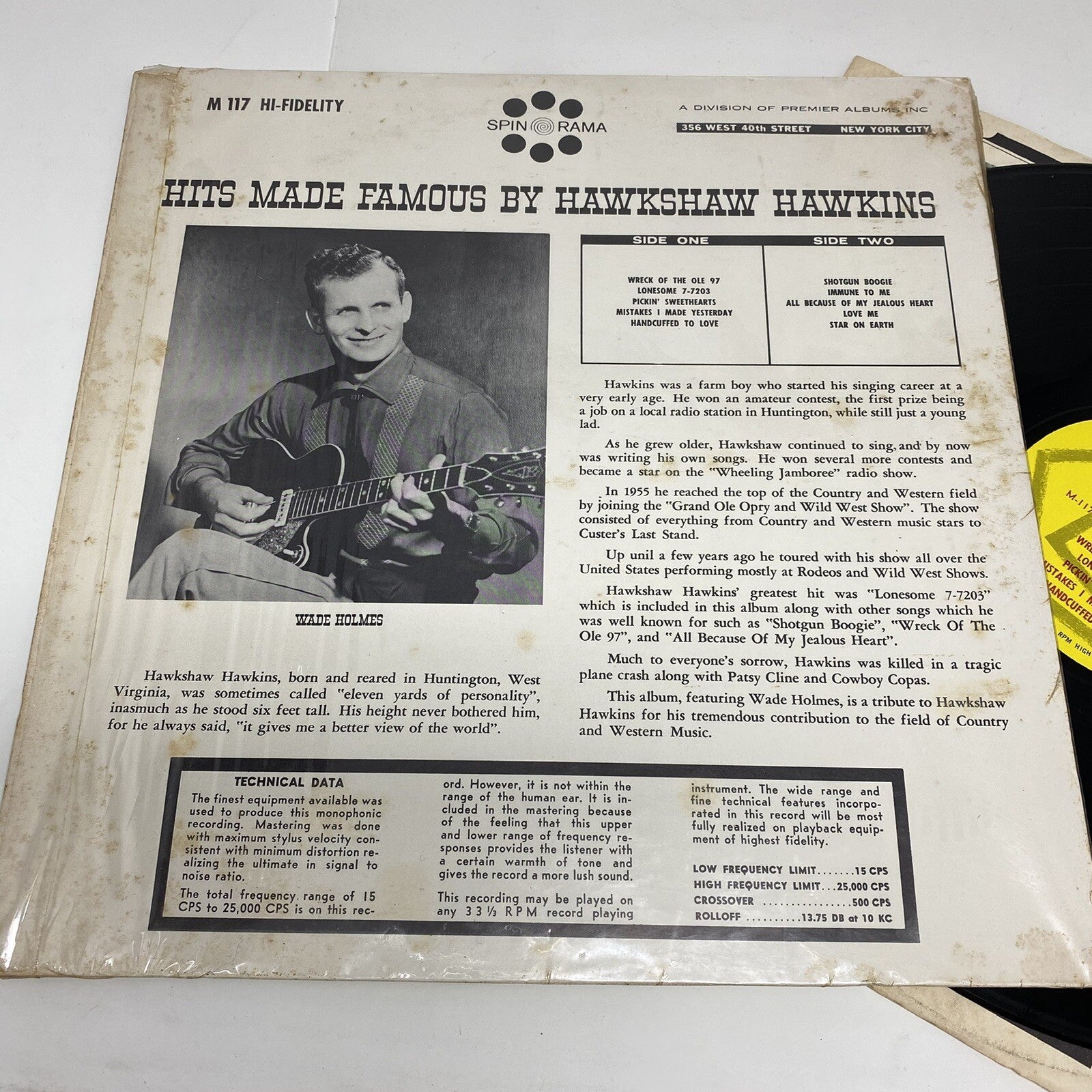 Hits Made Famous By Hankshaw Hawkins WRECK OF THE OLE 97 Vinyl LP Record VG+