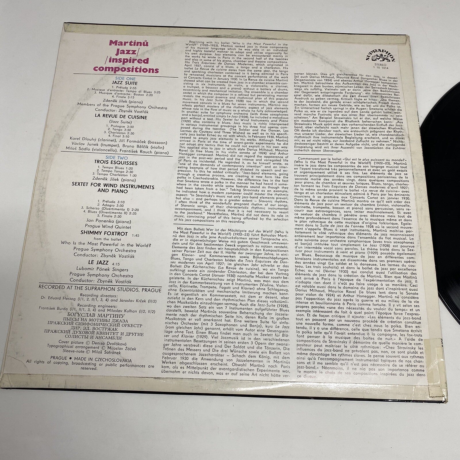 MARTINU-JAZZ INSPIRED COMPOSITIONS Vinyl SUPRAPHON LABEL Import VG+