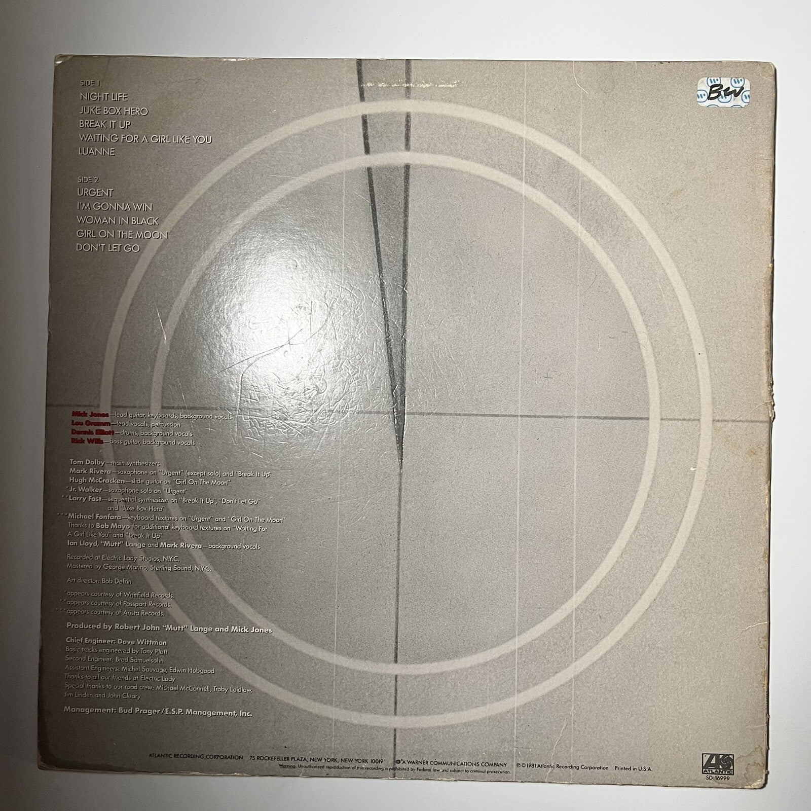 Foreigner FOUR Vinyl LP Record G+/VG+