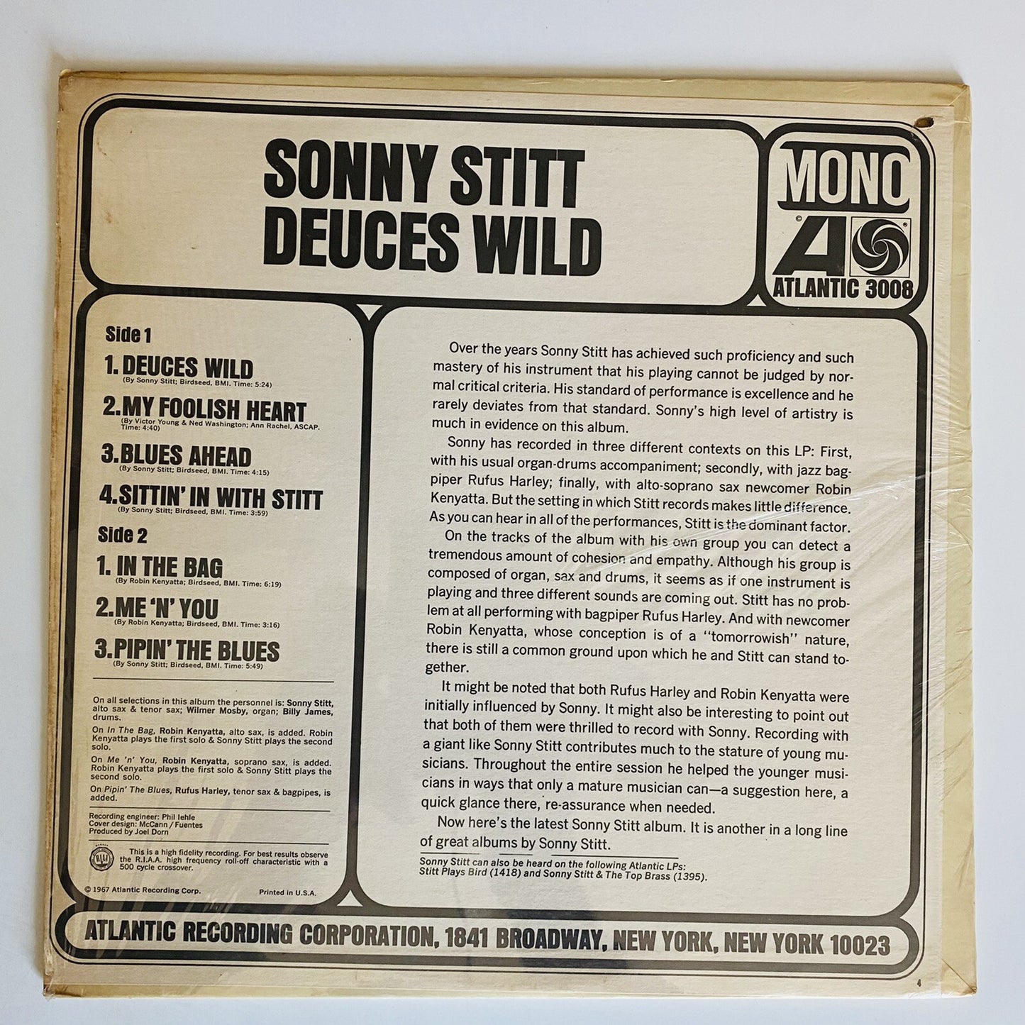 Sonny Stitt DEUCES WILD Vinyl Mono LP Record A-12493 VG+