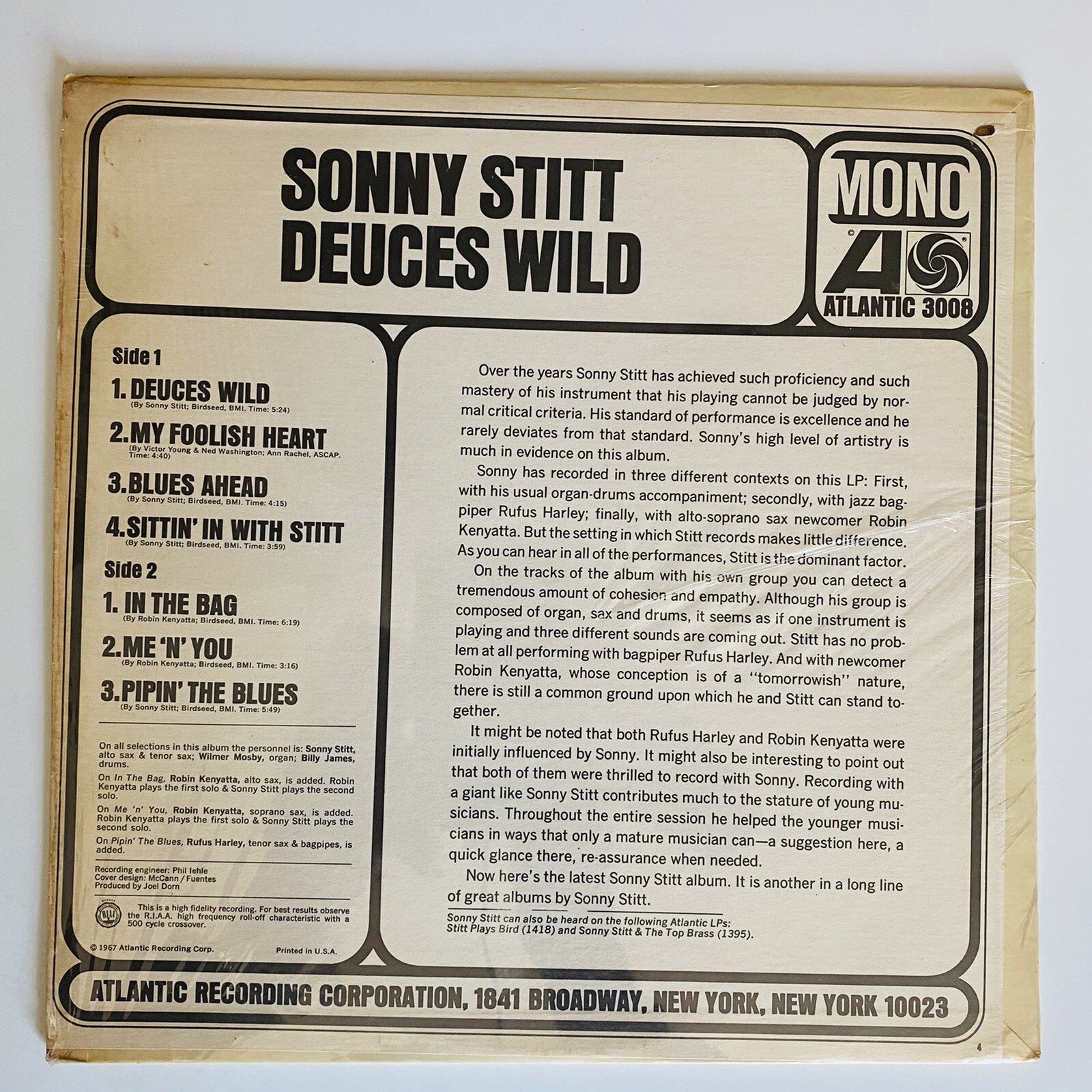 Sonny Stitt DEUCES WILD Vinyl Mono LP Record A-12493 VG+