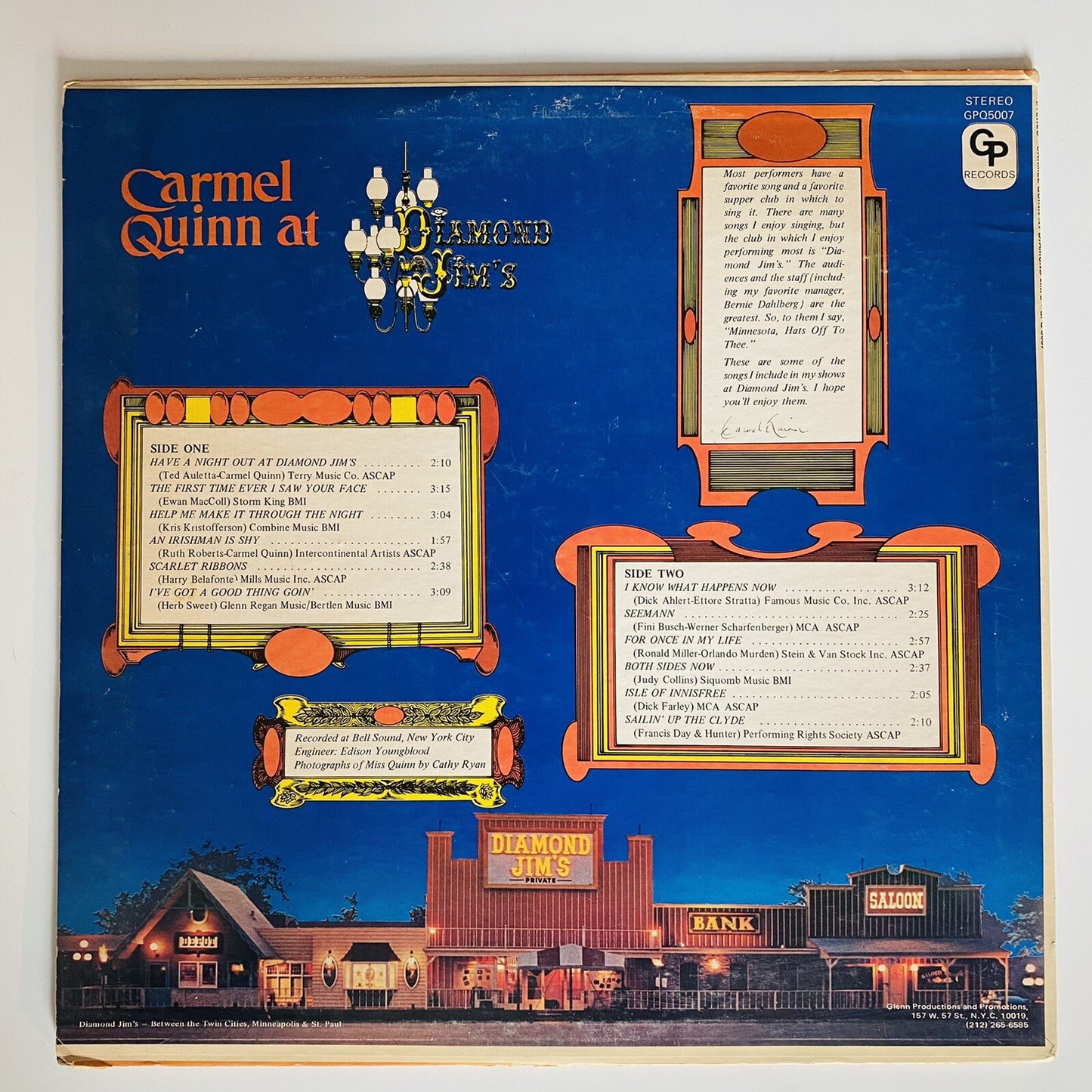 Carmel Quinn AT DIAMOND JIM’S Vinyl LP Record VG+ Signed by Artist