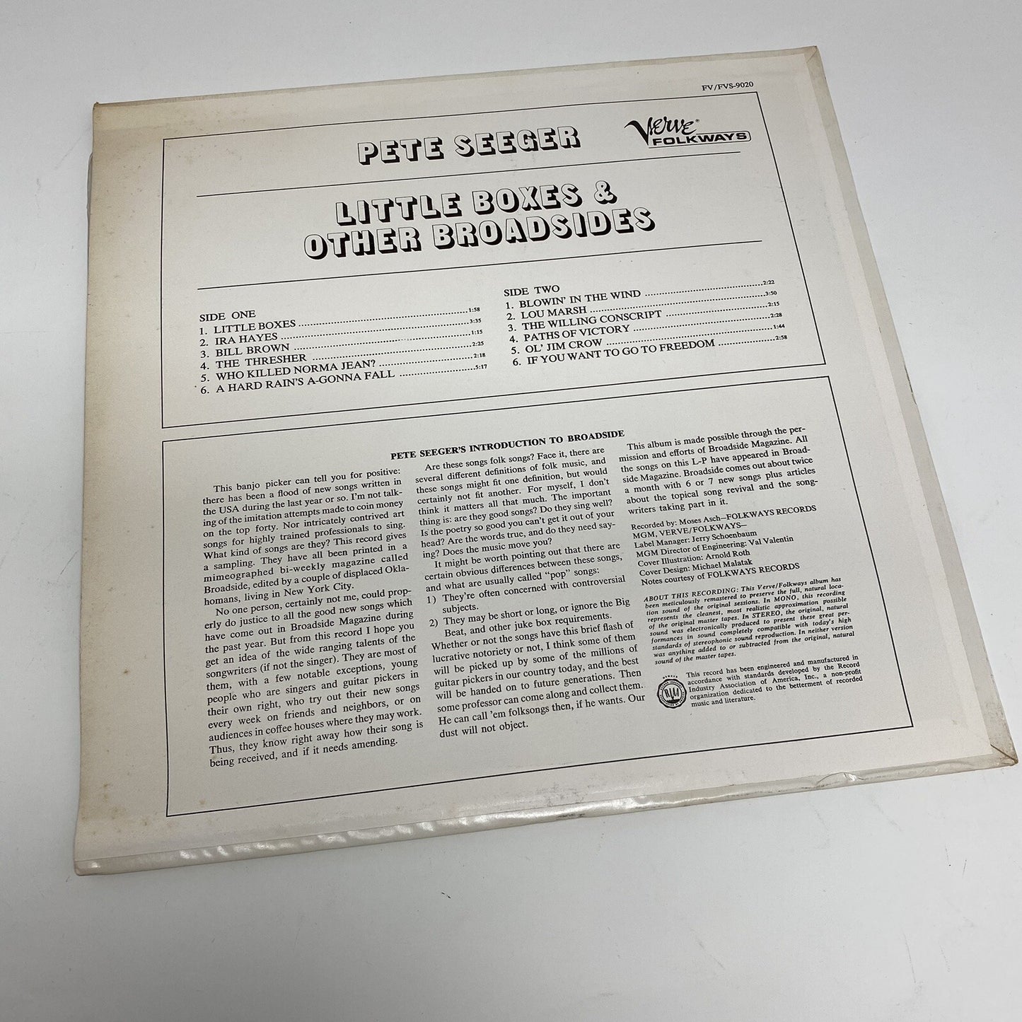 PETE SEEGER Sings Little Boxes And Other Broadsides VINYL LP RECORD Folkways VG+