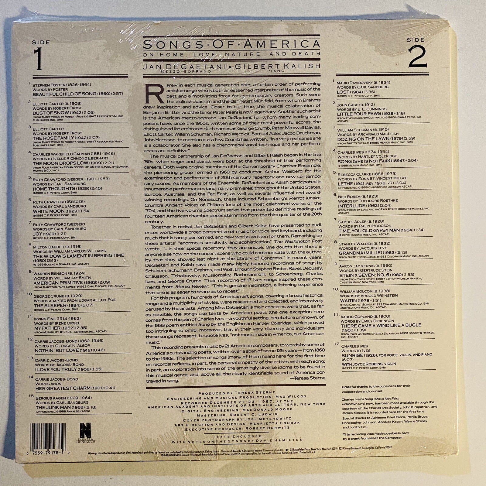 Jan Degaetani & Gilbert Kalish SONGS OF AMERICA New SEALED