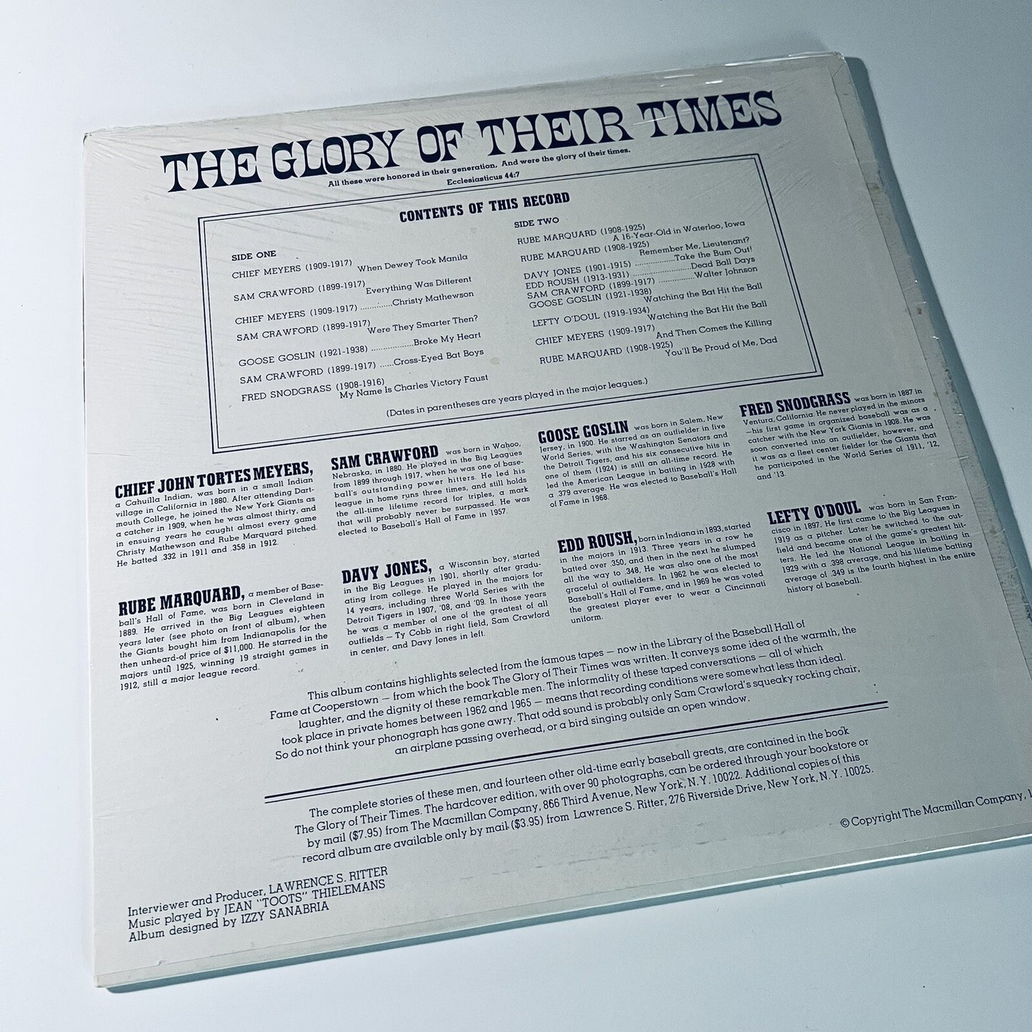 The Glory Of Their Times LP Story of early days of Baseball VINYL RECORD SEALED