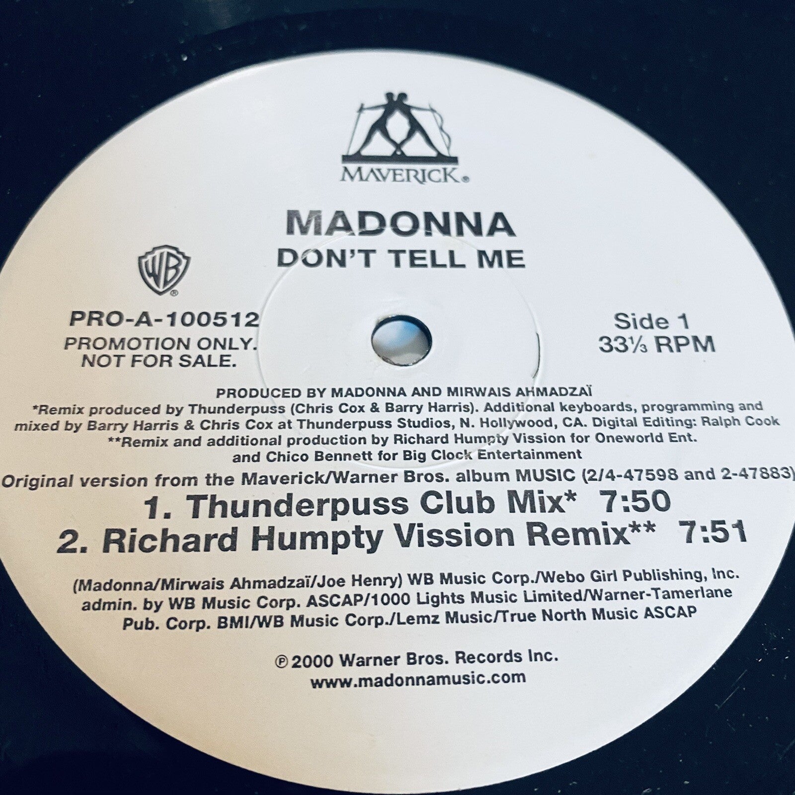 Madonna DON'T TELL ME 12" Promotional Mix VINYL RECORD NM