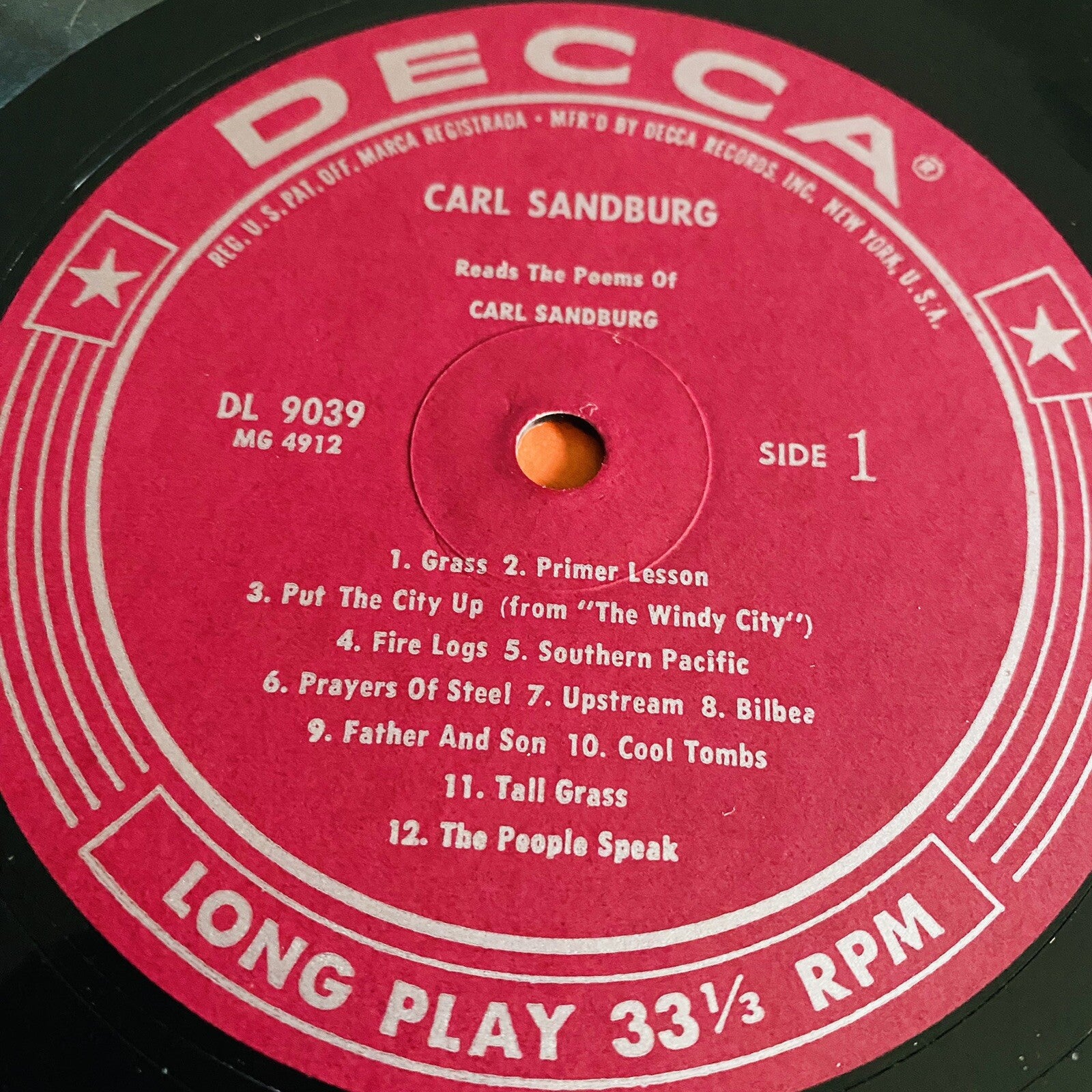 Carl Sandburg READS THE POEMS OF CARL SANDBURG Vinyl LP Record VG+