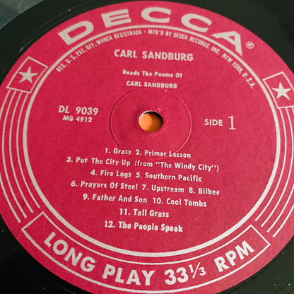 Carl Sandburg READS THE POEMS OF CARL SANDBURG Vinyl LP Record VG+