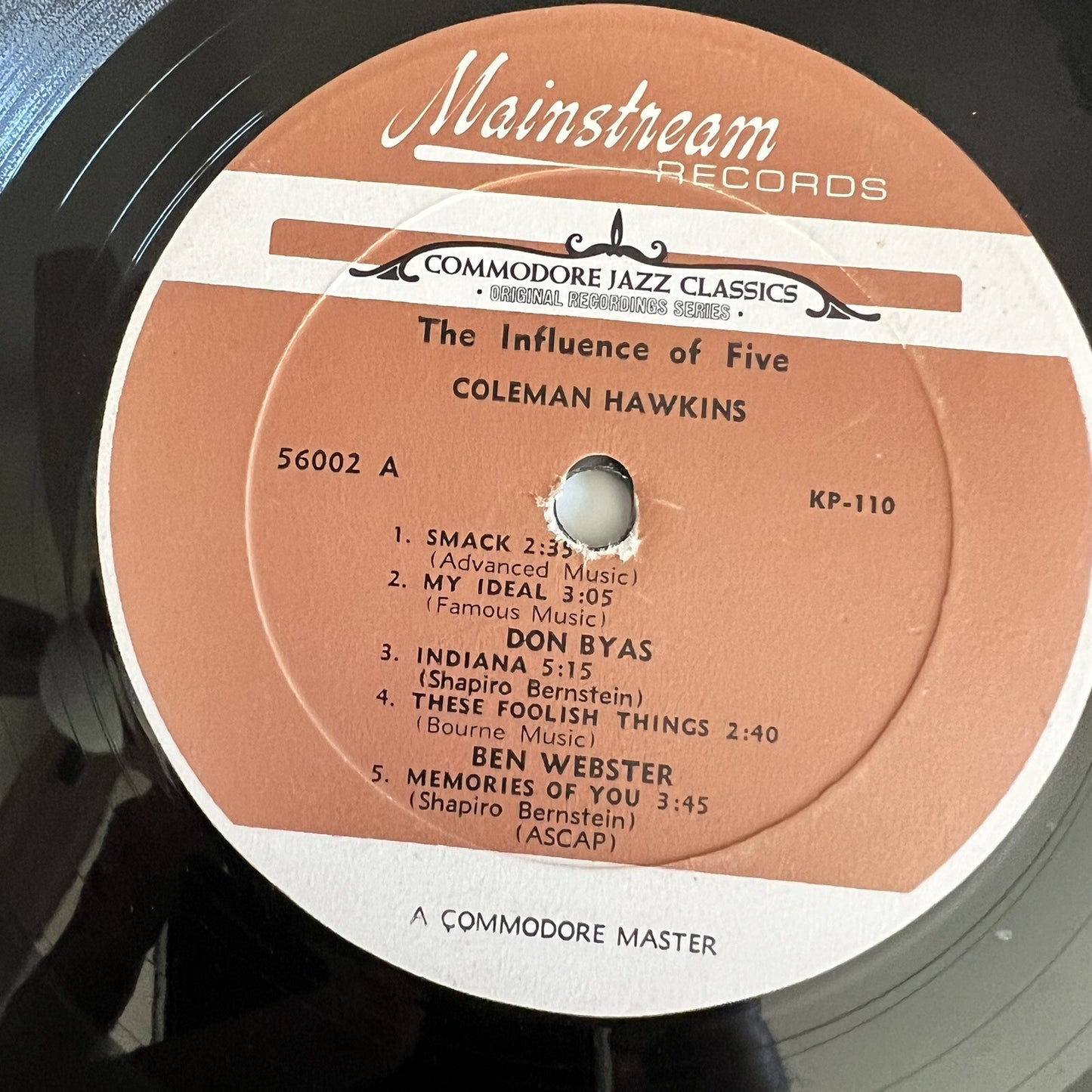 Coleman Hawkins THE INFLUENCE OF FIVE Vinyl LP Record STAMPED "DJ COPY" VG+