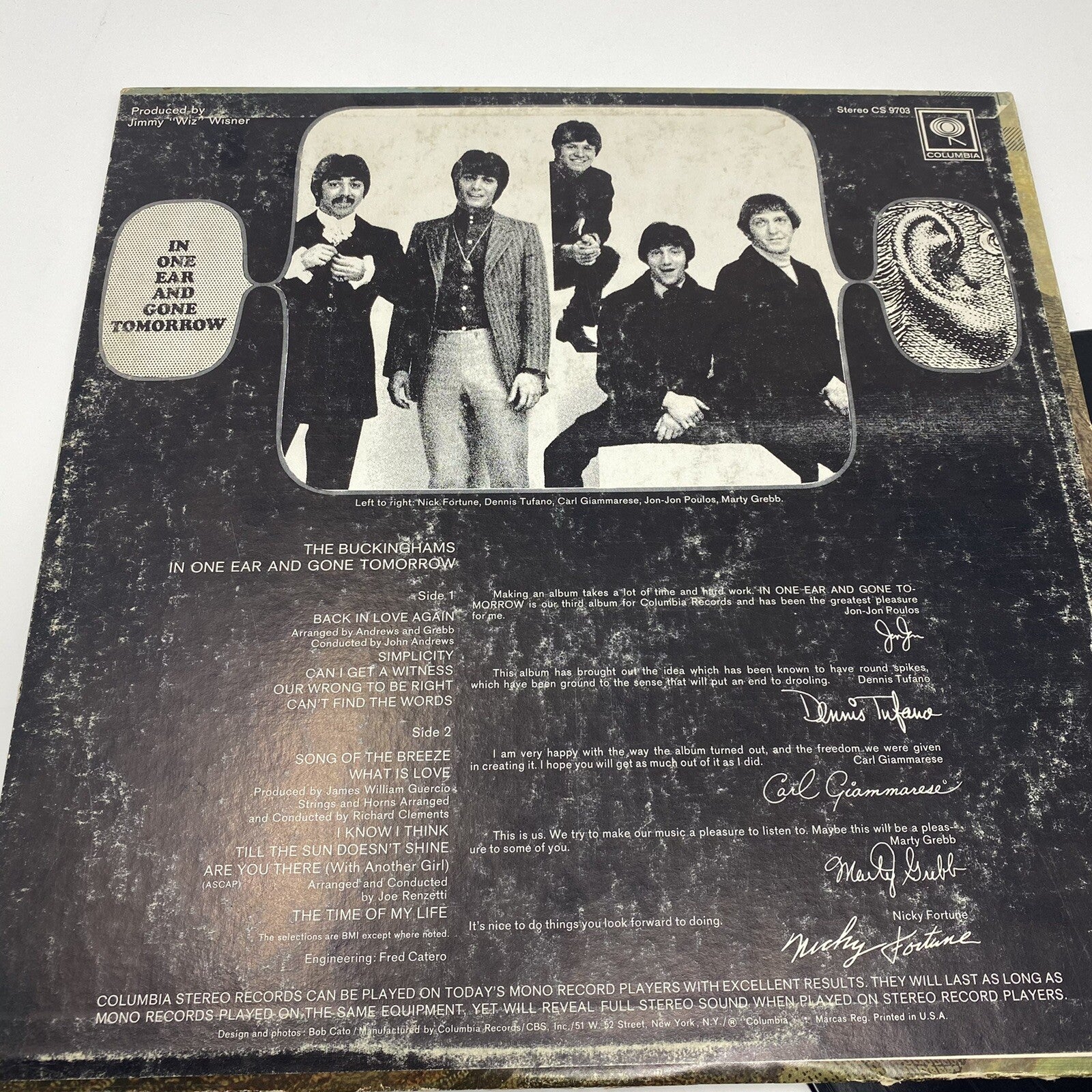 The Buckinghams IN ONE EAR AND FONE TOMORROW Vinyl LP Record 1968 Columbia VG+