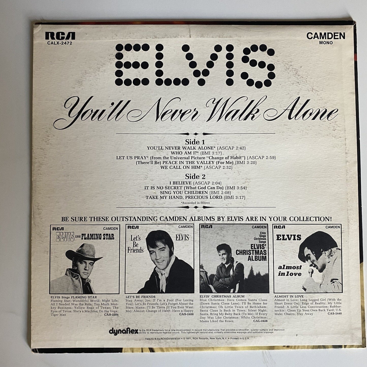 Elvis Presley YOU'LL NEVER WALK ALONE Vinyl LP Record MONO VG+