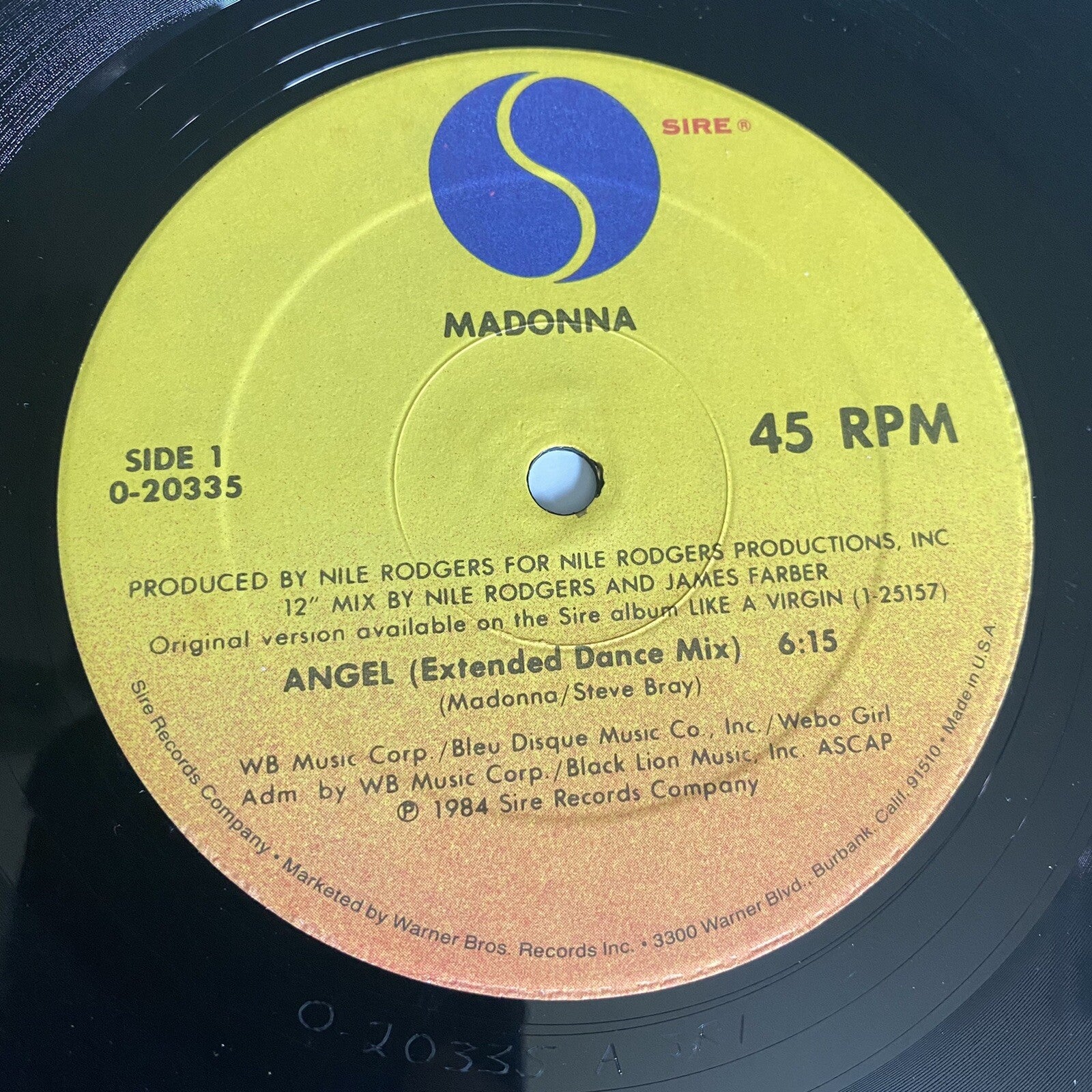 Madonna  "Angel/Into The Groove" 45 RPM 12” Vinyl Maxi Single 1985 Sire 0-20335