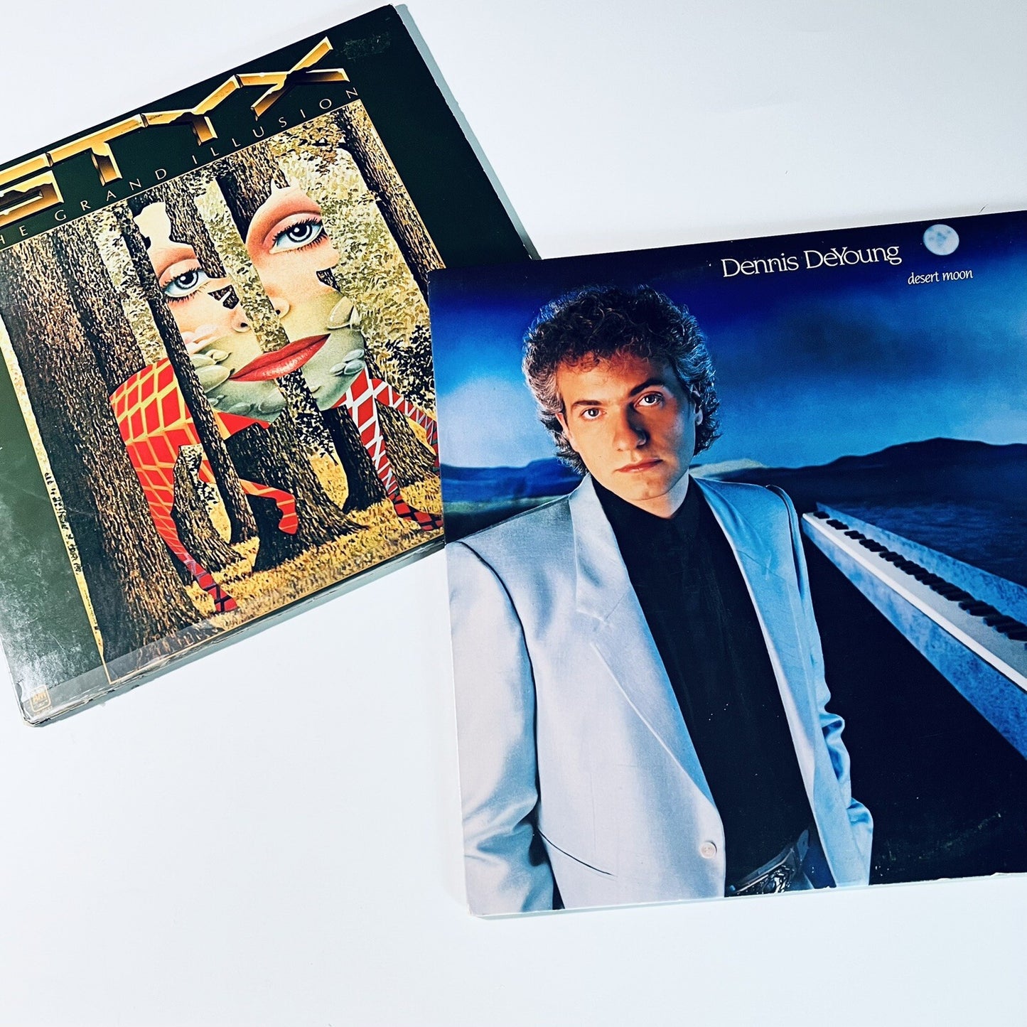 Styx & Dennis DeYoung solo GRAND ILLUSION + DESERT MOON Vinyl LP Records VG+