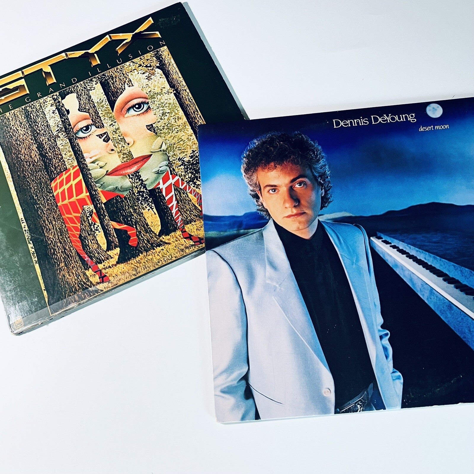 Styx & Dennis DeYoung solo GRAND ILLUSION + DESERT MOON Vinyl LP Records VG+