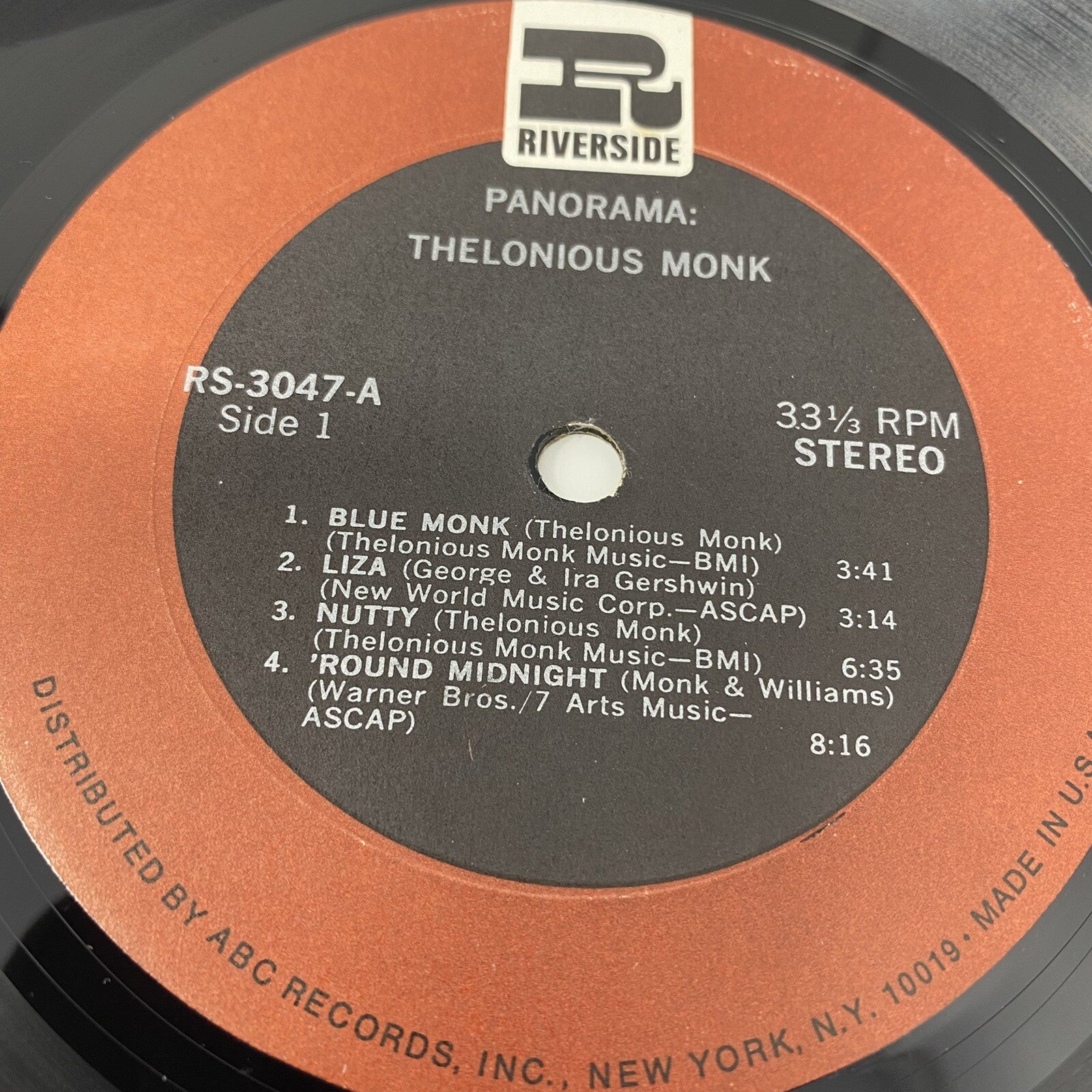 Thelonious Monk PANORAMA Vinyl LP Record RIVERSIDE  VG+/VG+