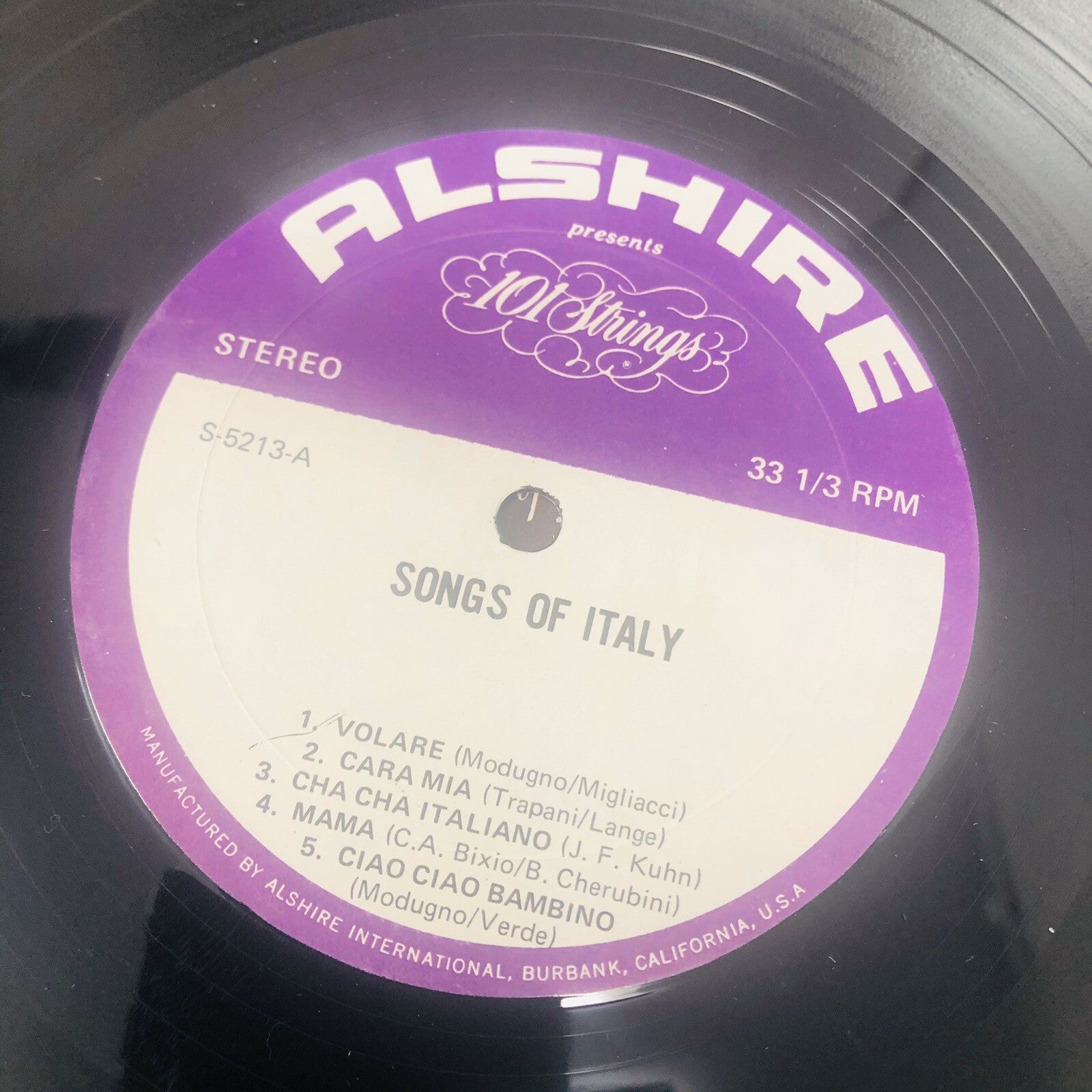 101 Strings Play SONGS OF ITALY Vinyl LP Record ALSHIRE S5213 VG