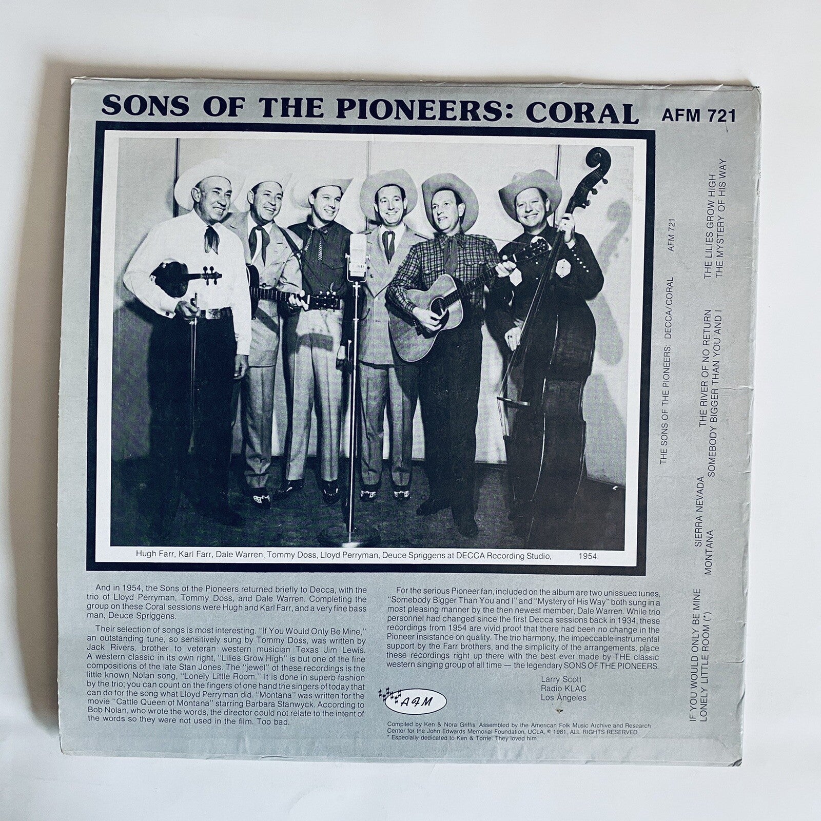 Sons Of The Pioneers RADIO BROADCASTS + DECCA Vinyl LP Records VG+