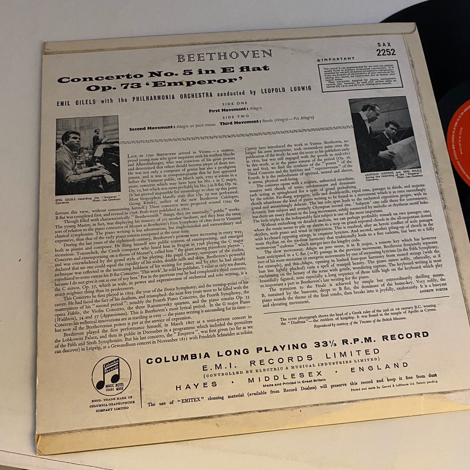 Beethoven, Piano Concerto No.5 Op.73 "Emperor" Emil Gilels VG