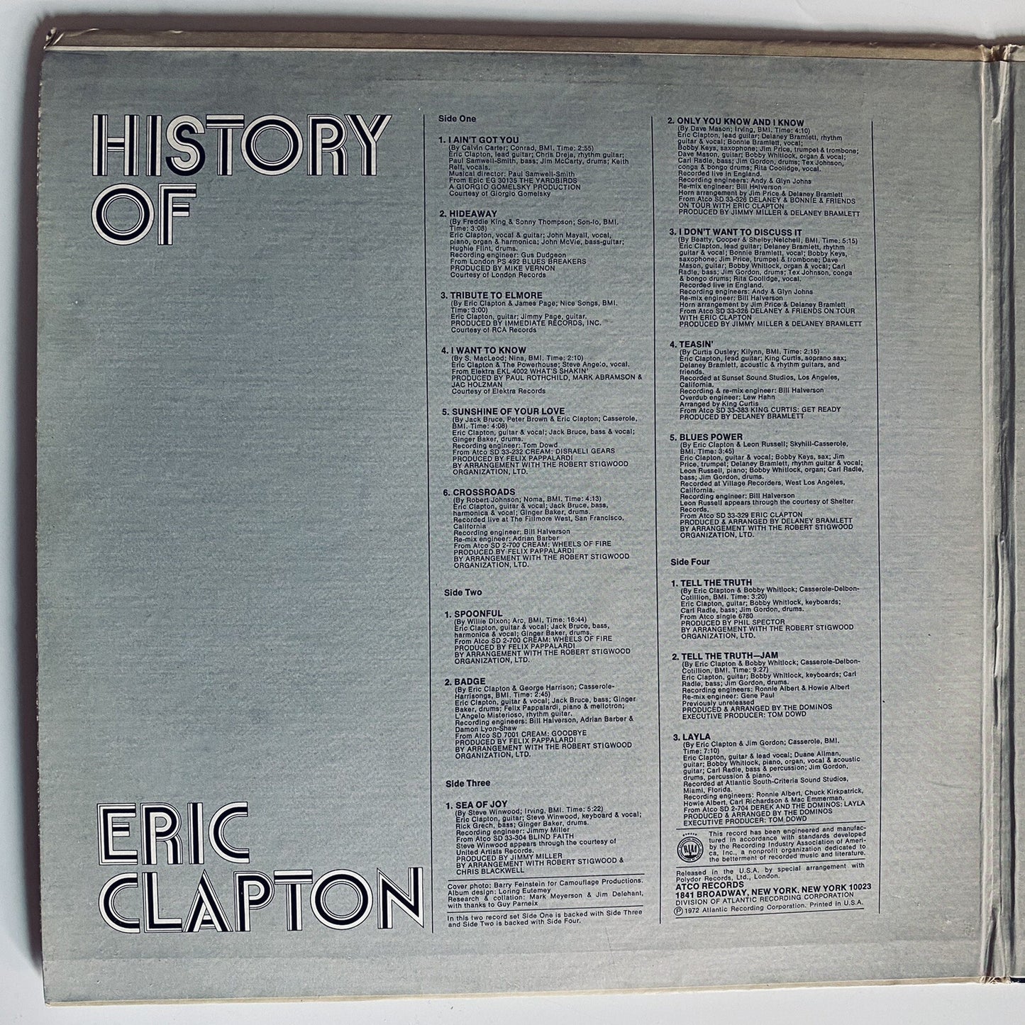 Eric Clapton HISTORY OF ERIC CLAPTON Vinyl LP Record VG+