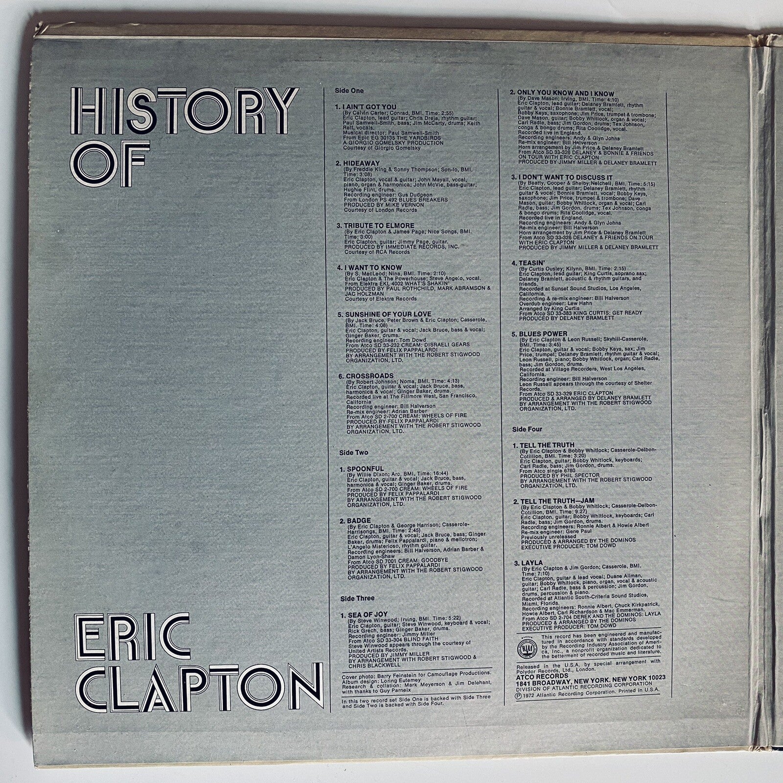 Eric Clapton HISTORY OF ERIC CLAPTON Vinyl LP Record VG+