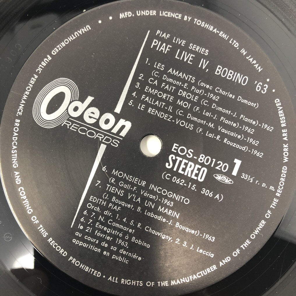 Edith Piaf LIVE 4 BOBINO '63 (PIAF LIVE SERIES) Vinyl LP Record used VG+