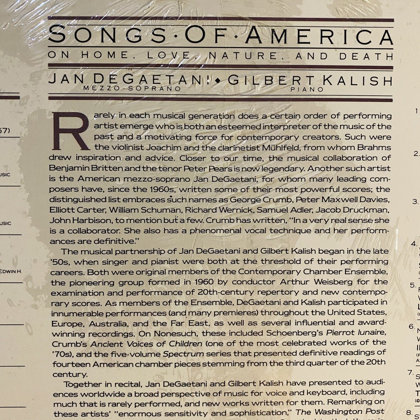 Jan Degaetani & Gilbert Kalish SONGS OF AMERICA New SEALED