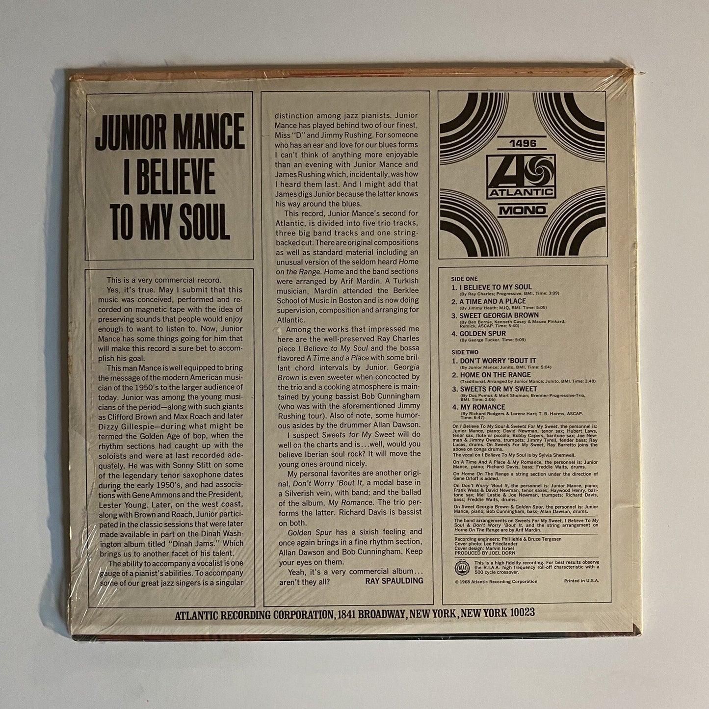 Junior Mance I BELIEVE TO MY SOUL Vinyl LP Record MONO VG+/VG