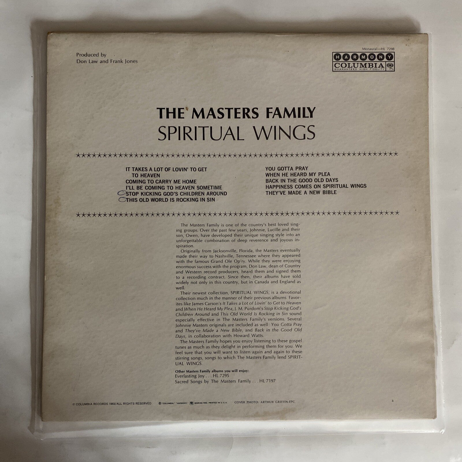 The Masters Family SPIRITUAL WINGS Vinyl LP Record VG+