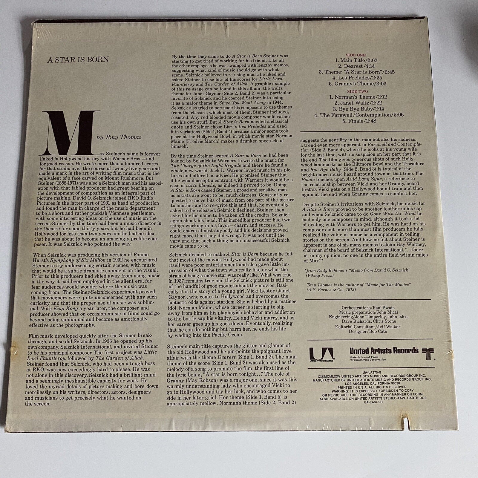 A STAR IS BORN Max Steiner LP United Artists Vinyl movie Soundtrack SEALED
