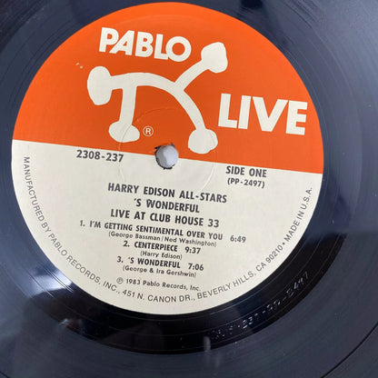 Harry Edison All-Stars- 'S WONDERFUL Vinyl LP Record 1983 Pablo Live JAZZ VG+