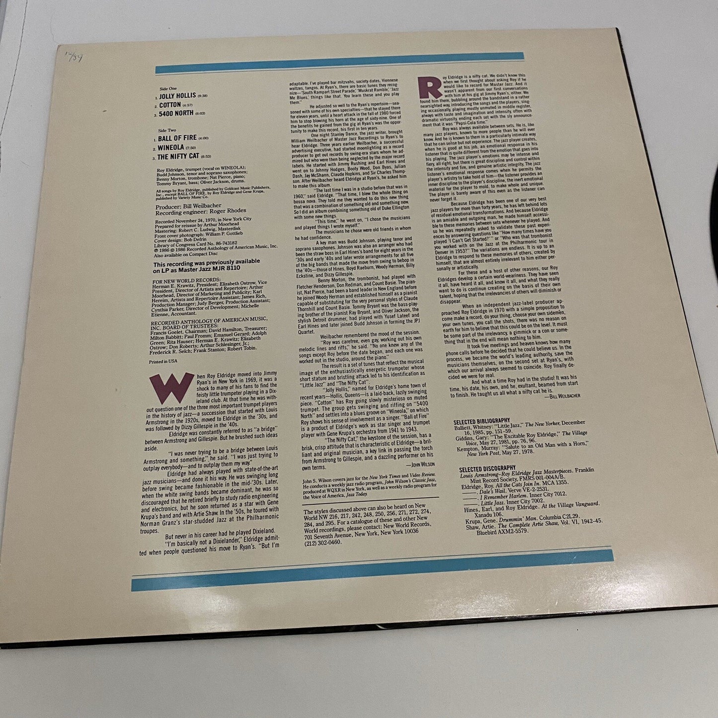 Roy Eldridge NIFTY CAT Vinyl LP Record VG+