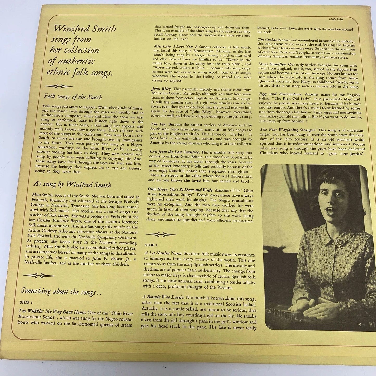Winifred Smith FOLK SONGS OF THE SOUTH Vinyl LP Record VG+