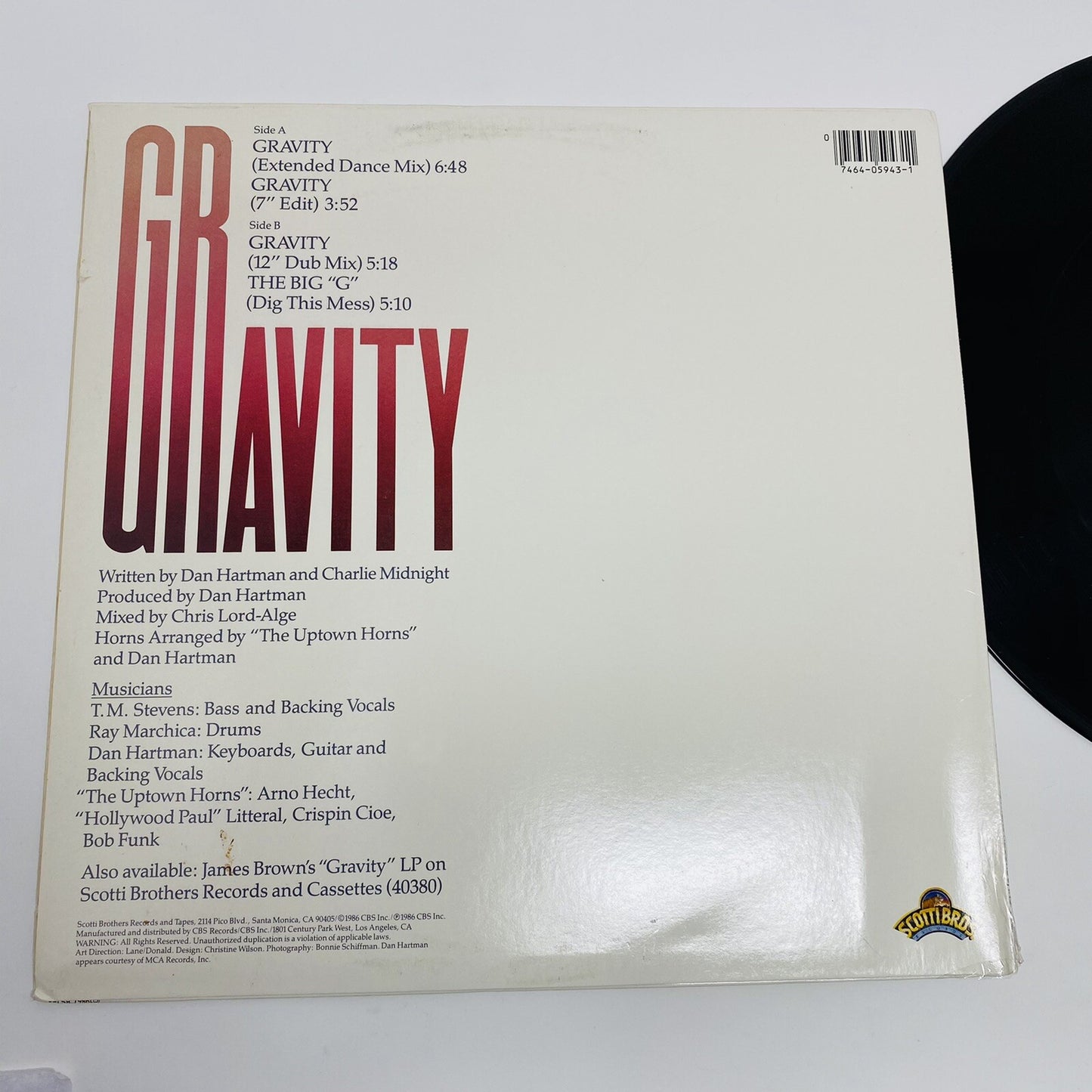 James Brown GRAVITY SPECIAL 12" Dance Mix Vinyl Record SCOTTI BROS VG+