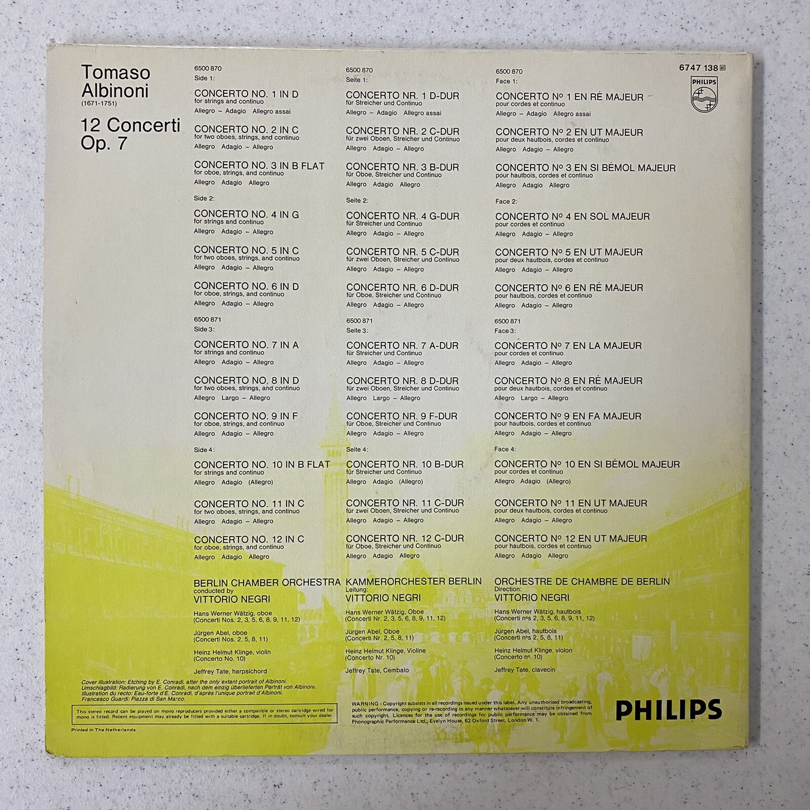 ALBINONI 12 CONCERTI OP.7 Vinyl 2xLP Records NETHERLANDS IMPORTVG++